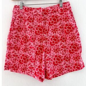 J. Crew Women's Floral Linen Blend Shorts 4 Red Pink Valentines Floral Preppy